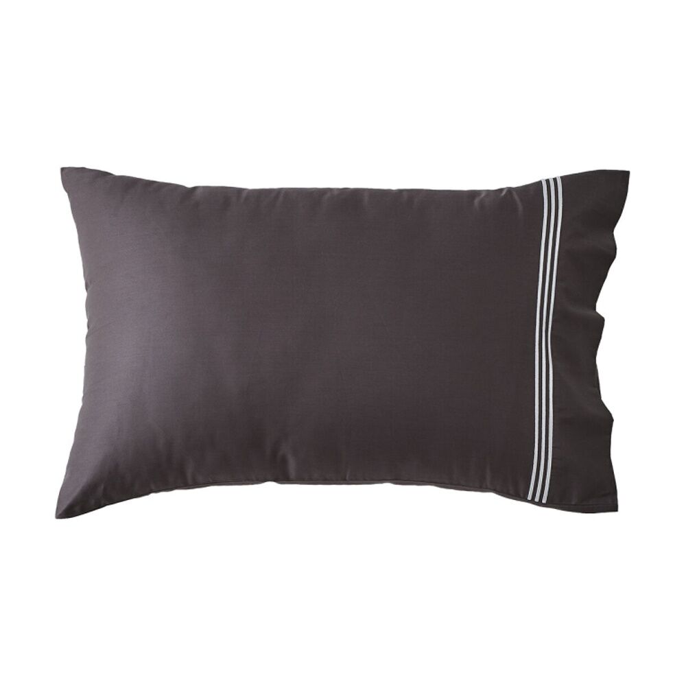 2x 2pc Grosvenor House Hotel Embroidered Standard Pillowcase Charcoal & White