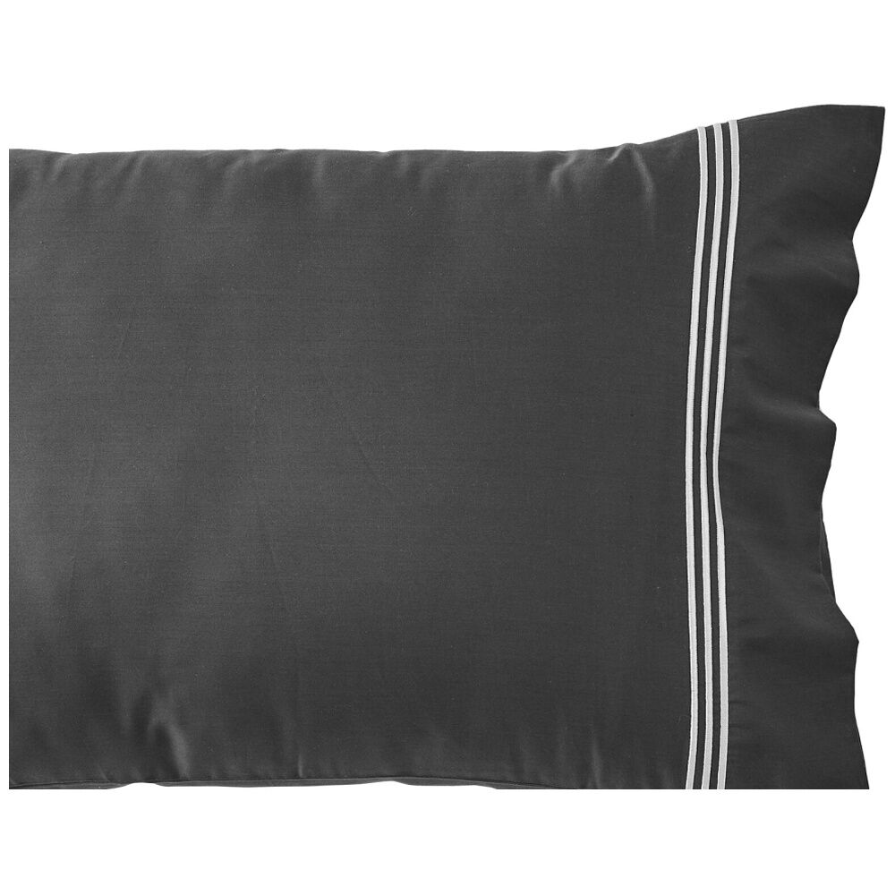 2x 2pc Grosvenor House Hotel Embroidered Standard Pillowcase Charcoal & White