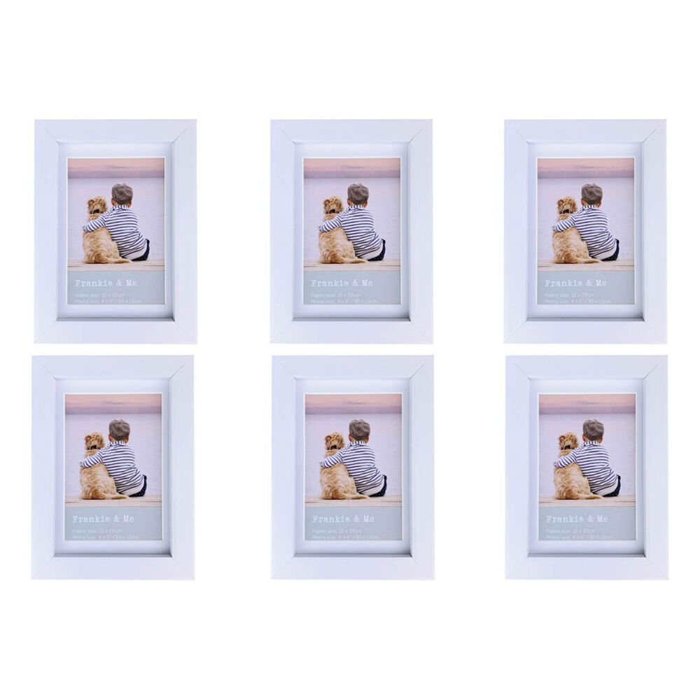 6PK Frankie & Me Wooden Border 4x6'' Picture Frame Home/Office Photo Decor White