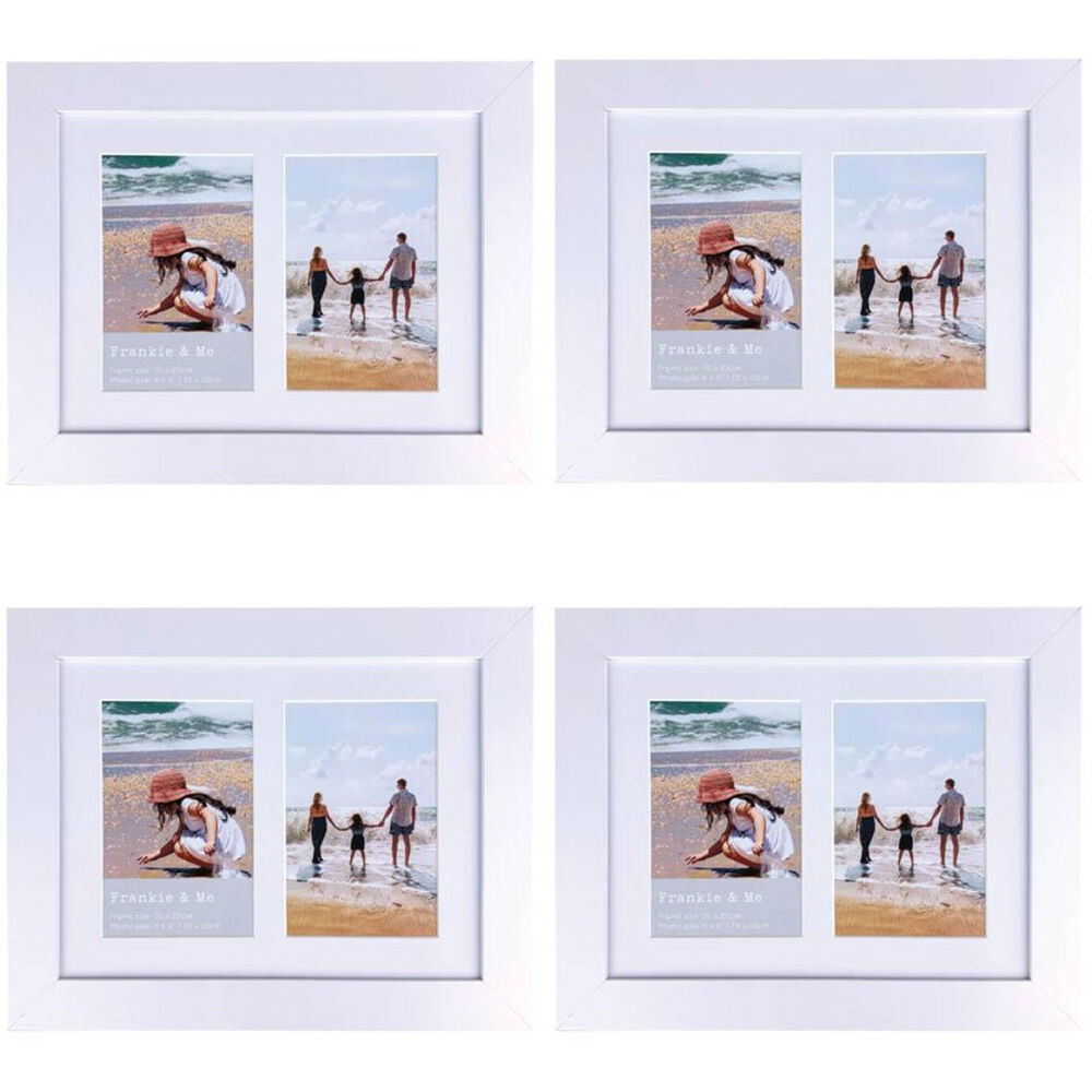4PK Frankie & Me Wooden Collage 4x6'' Double Picture Frame Home/Office Decor White