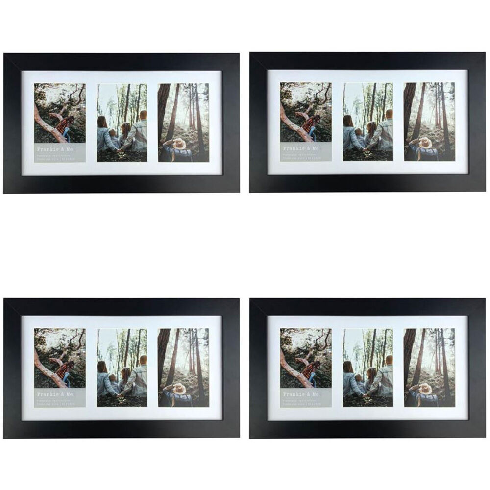 4PK Frankie & Me Wooden Collage 4x6'' Triple Picture Frame Home/Office Decor Black