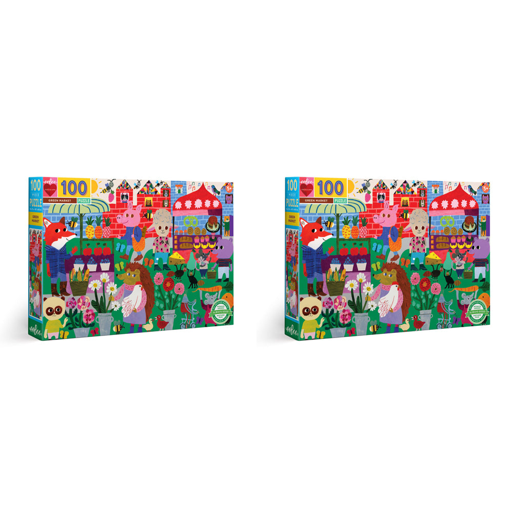 2x 100pc eeBoo Jigsaw Puzzle Green Market 45x68cm Educational Game 5+