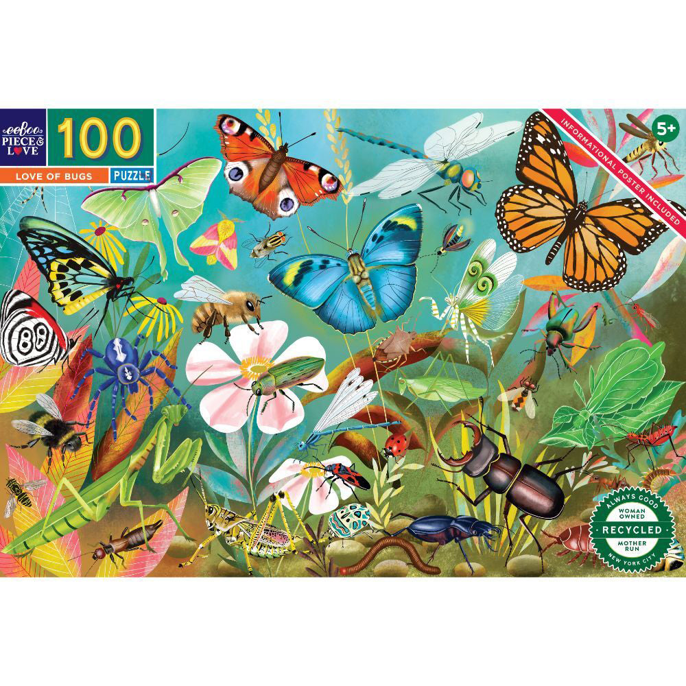 100pc eeBoo Jigsaw Puzzle Love of Bugs 45x68cm Educational Game 5+