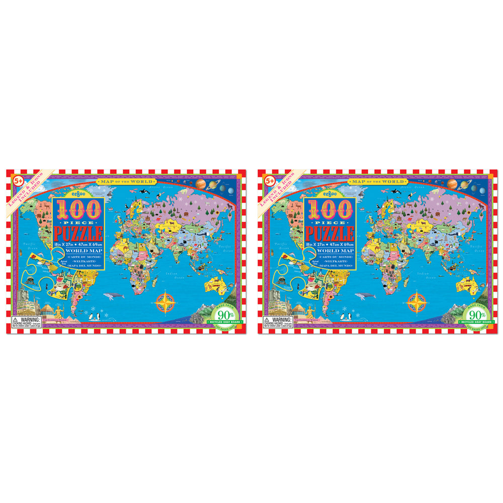 2x 100pc eeBoo Jigsaw Puzzle World Map 45x68cm Educational Game 5+