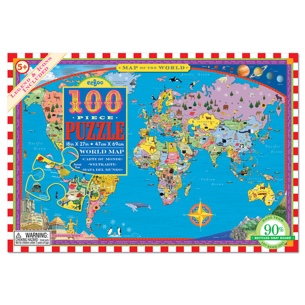 2x 100pc eeBoo Jigsaw Puzzle World Map 45x68cm Educational Game 5+