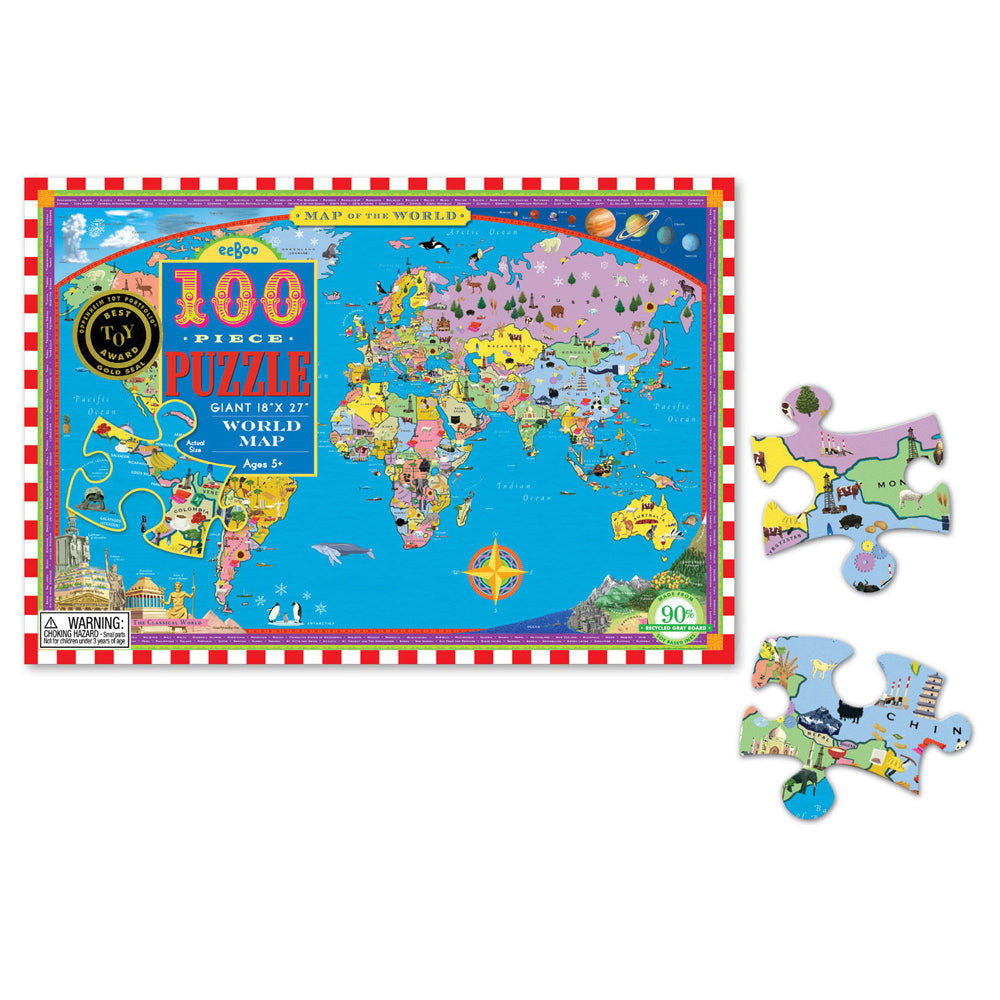 2x 100pc eeBoo Jigsaw Puzzle World Map 45x68cm Educational Game 5+