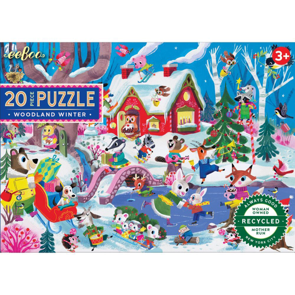 2x 20pc eeBoo Jigsaw Puzzle 28x38cm Woodland Winter 3+