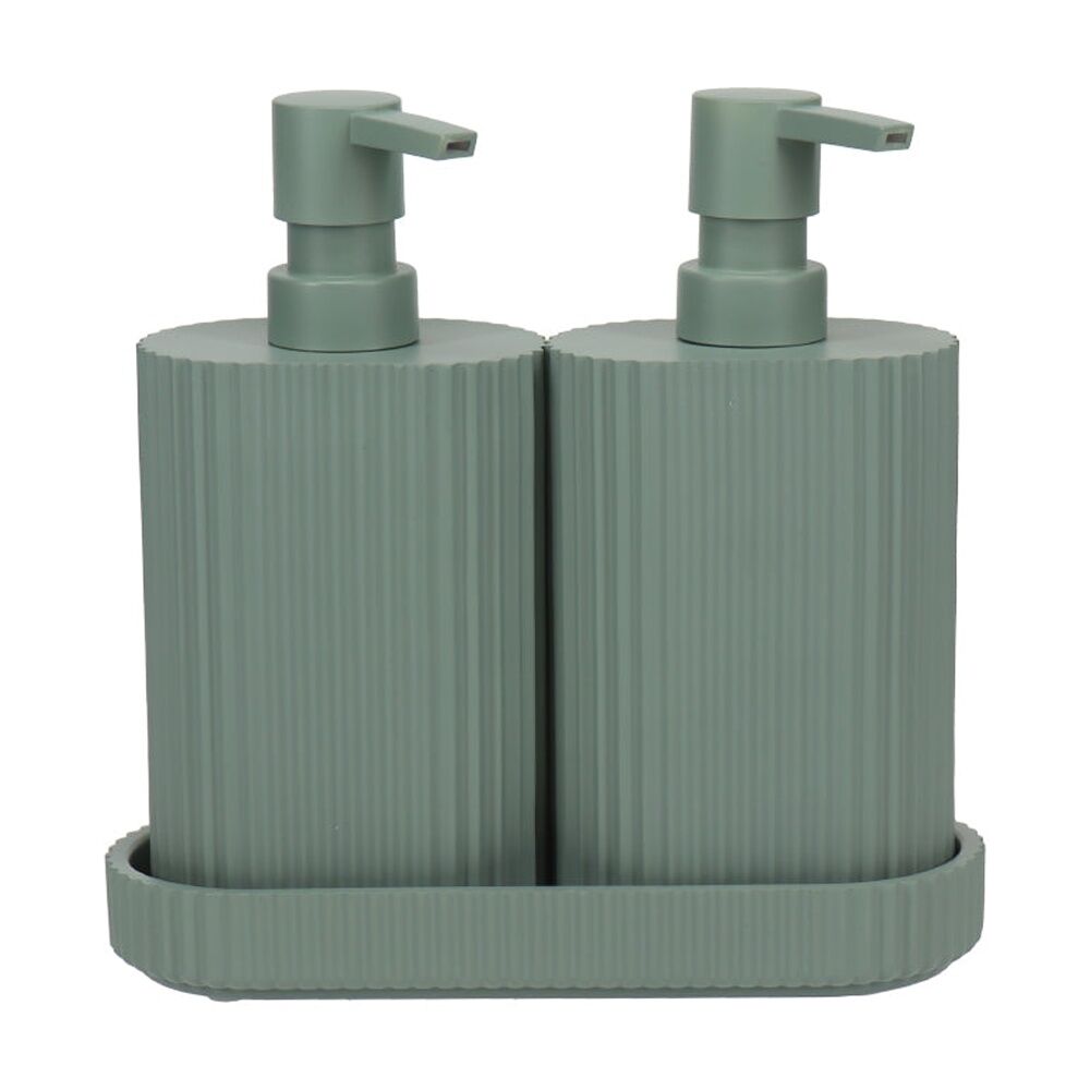 2PK Eco Basics Wash Station Duo Soap Dispenser Resin Plastic Bathroom - Green
