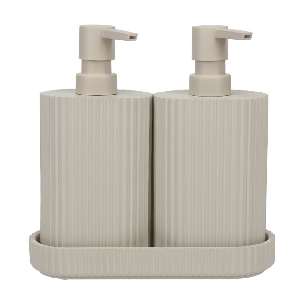 2PK Eco Basics Wash Station Duo Soap Dispenser Resin Plastic Bathroom - Taupe