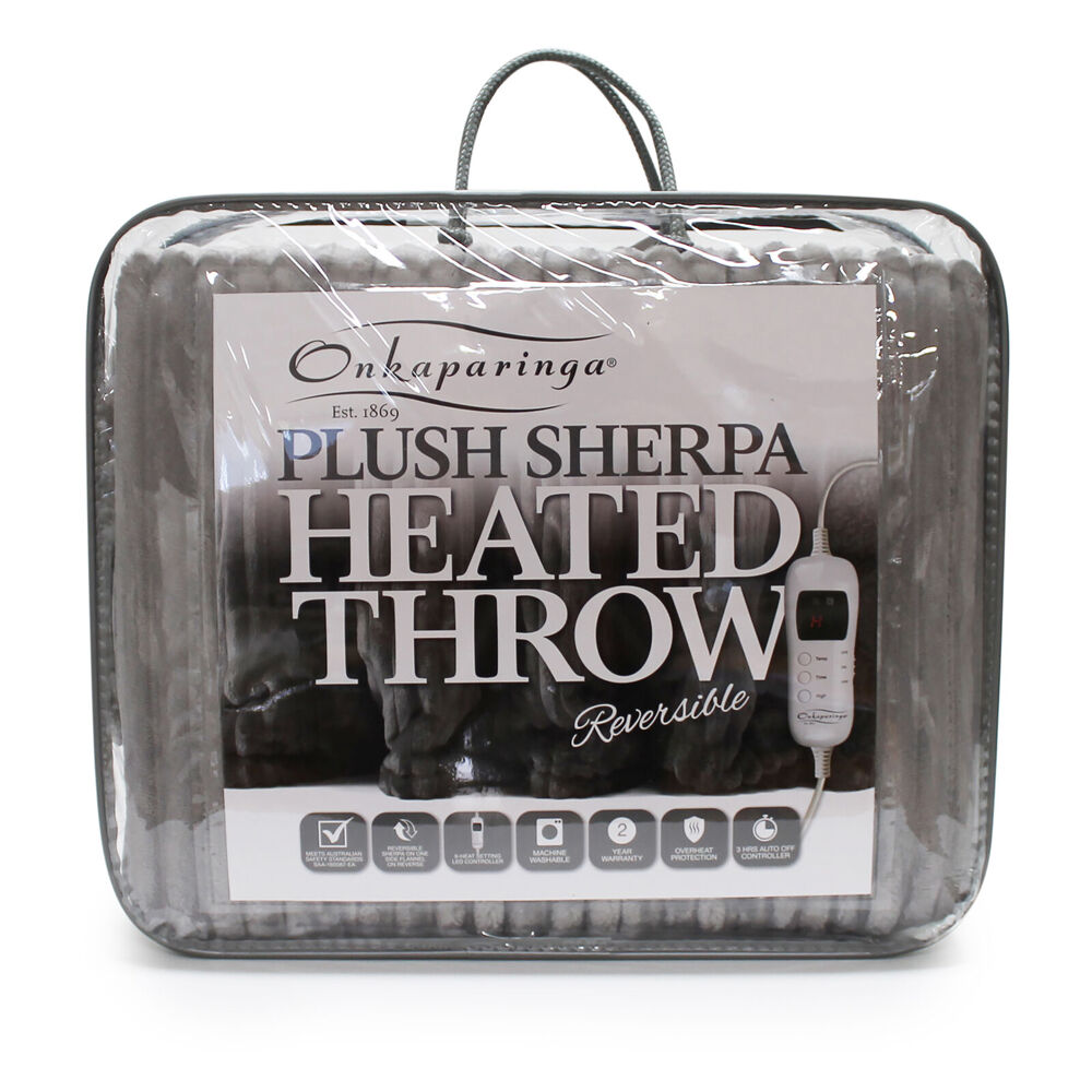 Onkaparinga Sherpa Plush Heated Throw/Electric Blanket w/LED Heat Control Grey