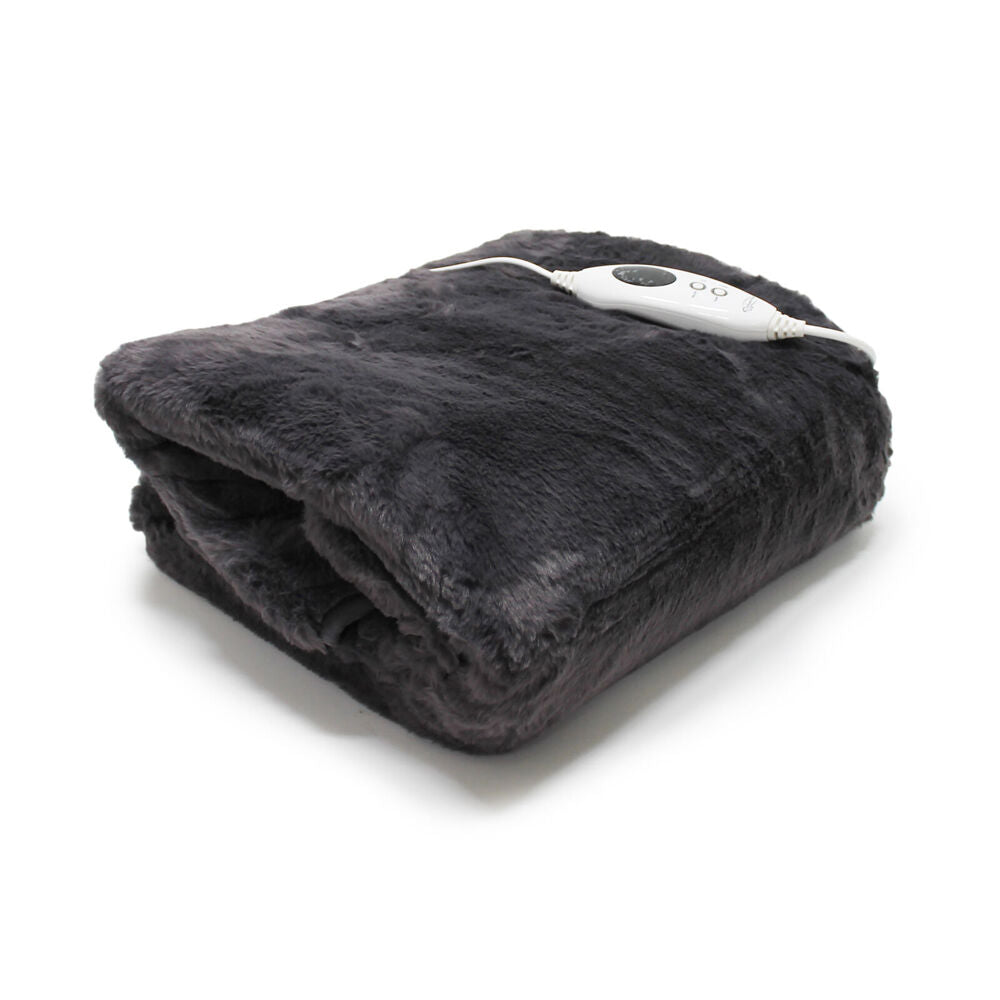 Onkaparinga Faux Mink Heated Throw/Electric Blanket w/LED Heat Control Charcoal