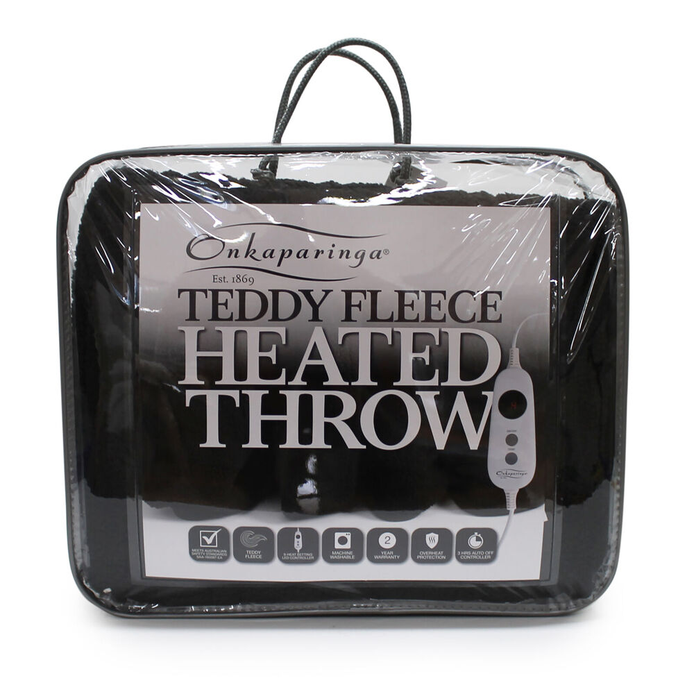 Onkaparinga Teddy Fleece Heated Throw/Electric Blanket w/LED Heat Ctrl Charcoal