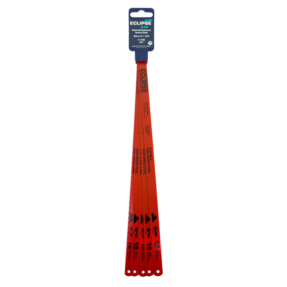 5pc Eclipse Pro Tools Flexible HSS Hacksaw Blades 18TPI - Red