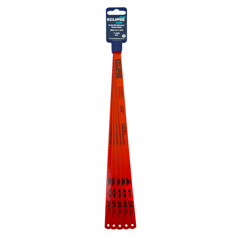 5pc Eclipse Pro Tools Flexible HSS Hacksaw Blades 24TPI - Red
