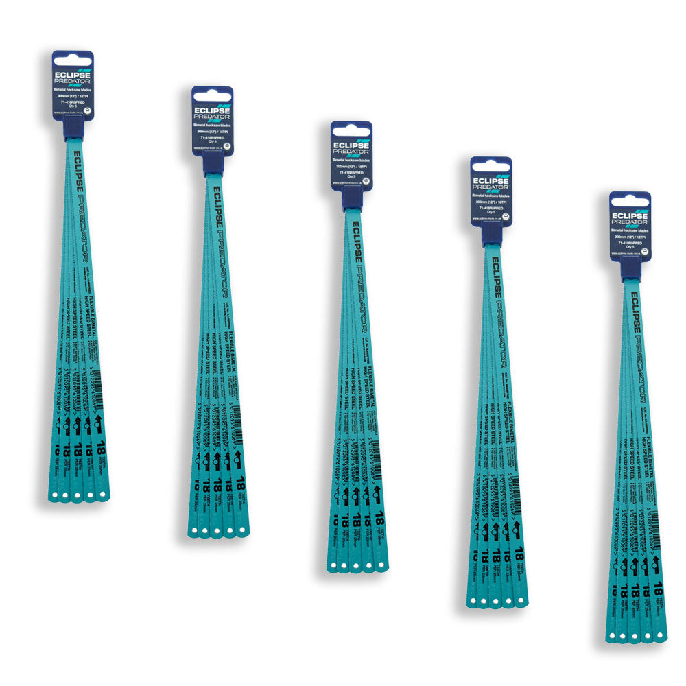 5x 5pc Eclipse Pro Tools Predator BiMetal Hacksaw Blades 18TPI - Sky Blue