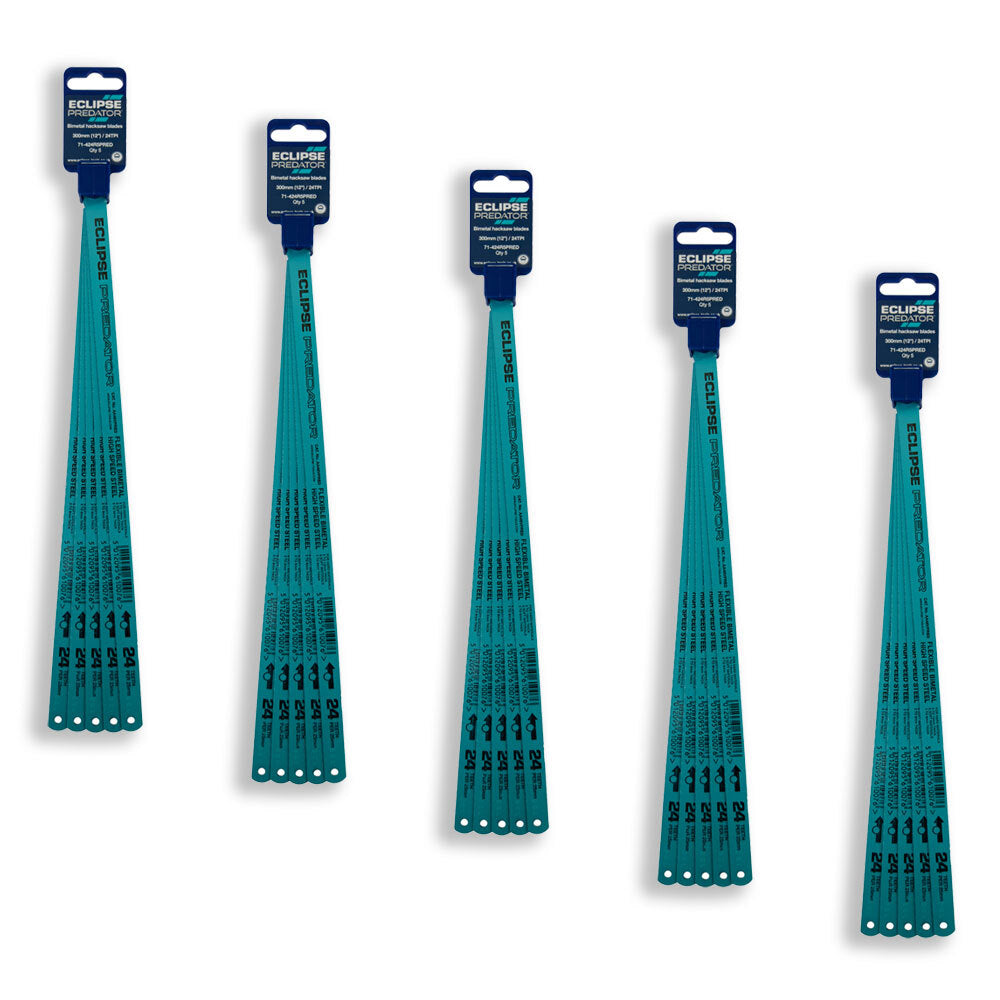 5x 5pc Eclipse Pro Tools Predator BiMetal Hacksaw Blades 24TPI - Sky Blue