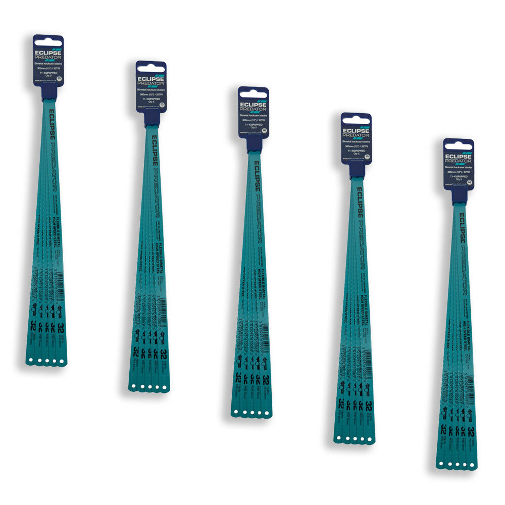 5x 5pc Eclipse Pro Tools Predator BiMetal Hacksaw Blades 32TPI - Sky Blue