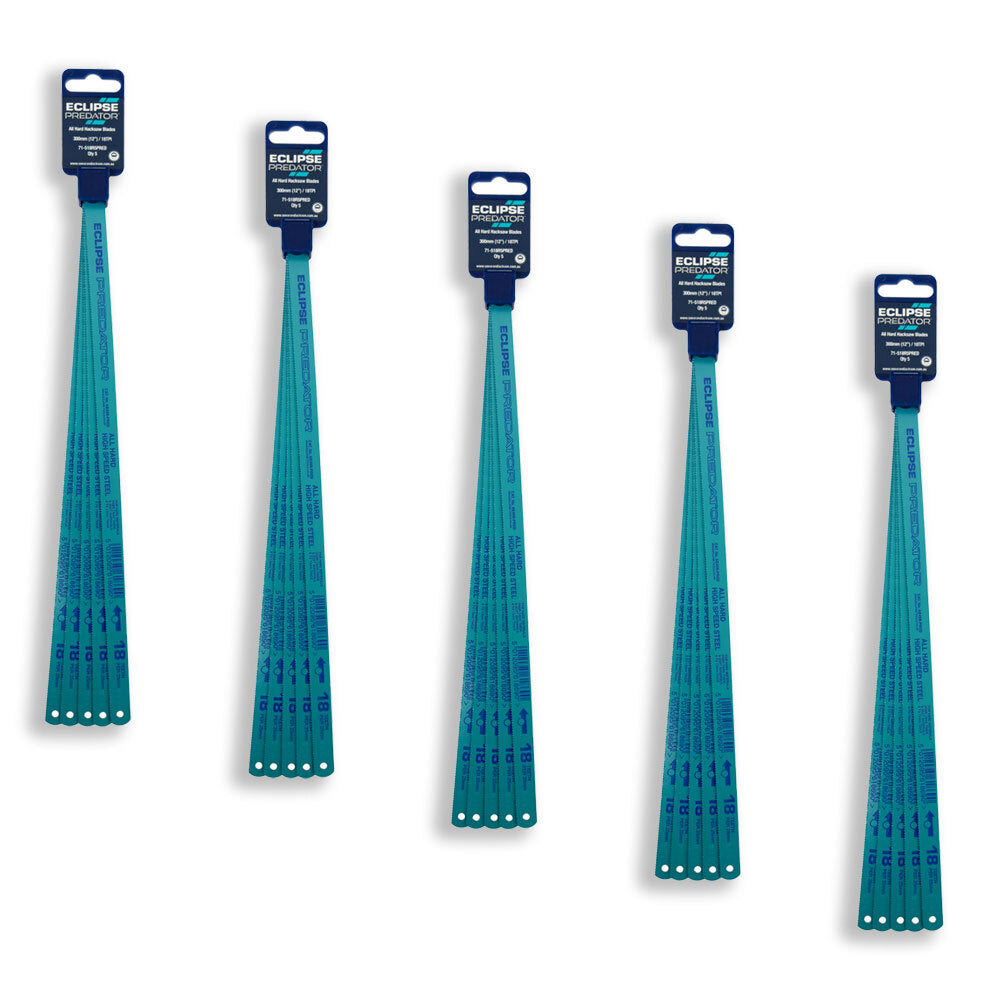 5x 5pc Eclipse Pro Tools Predator All Hard Hacksaw Blades 18TPI - Sky Blue
