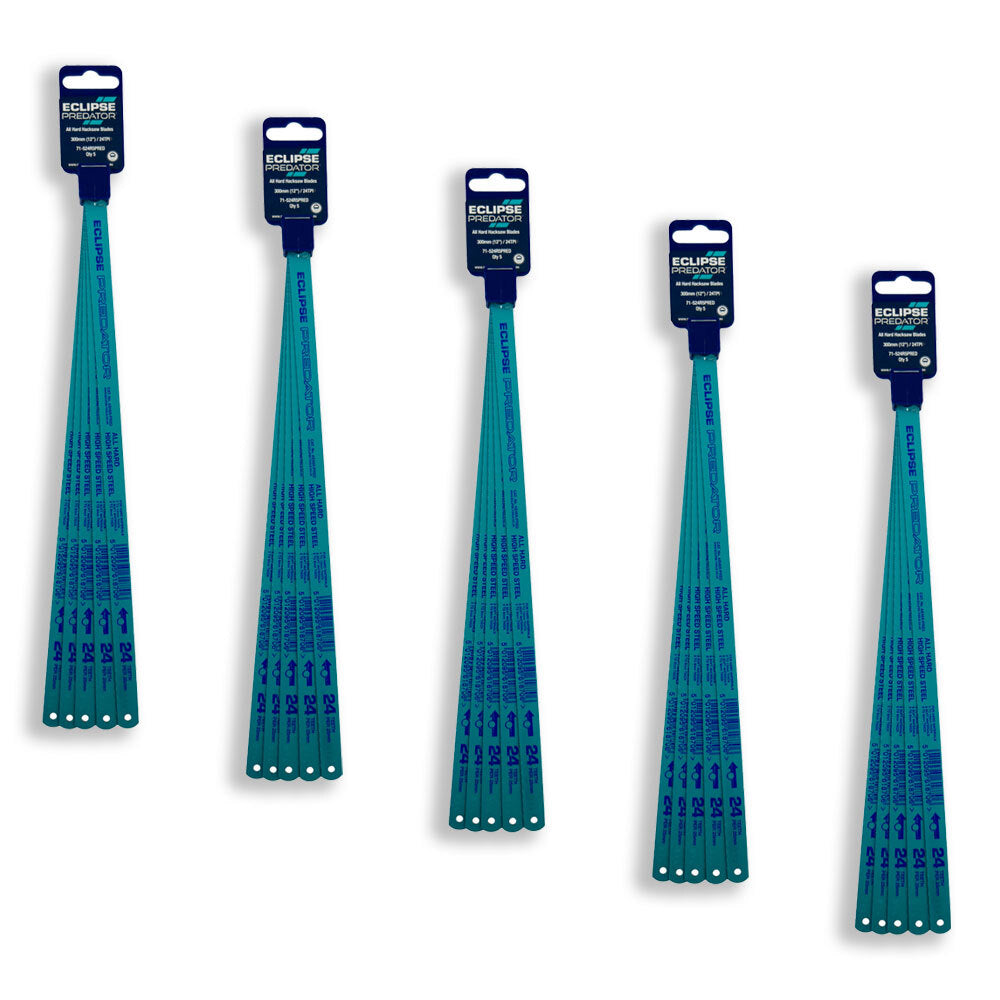 5x 5pc Eclipse Pro Tools Predator All Hard Hacksaw Blades 24TPI - Sky Blue