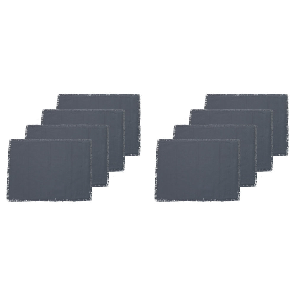 2x 4pc Ecology Cotton Fray Dinning Placemats 53cm Steel