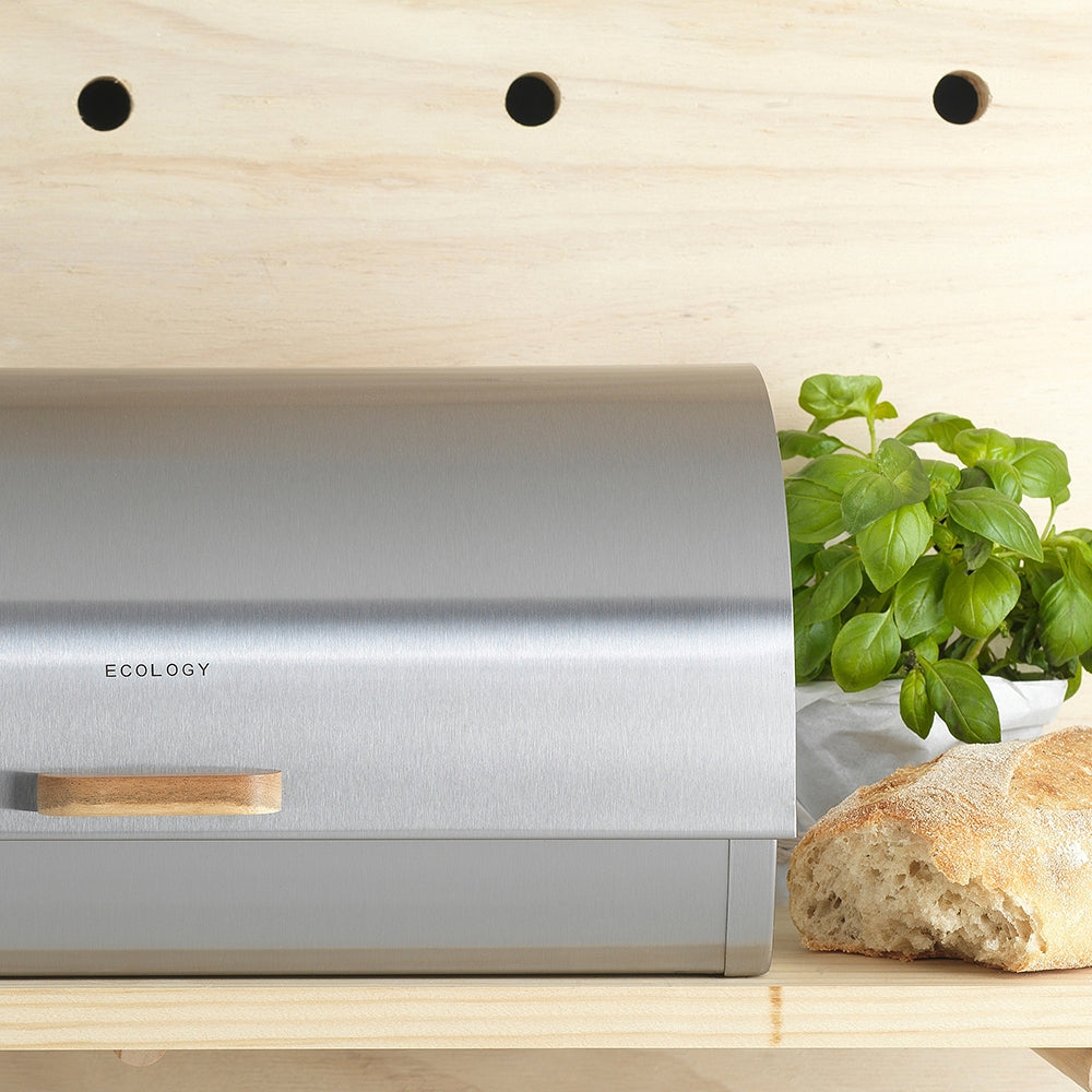 Ecology Provisions 18cm Stainless Steel & Acacia Bread Bin - Silver
