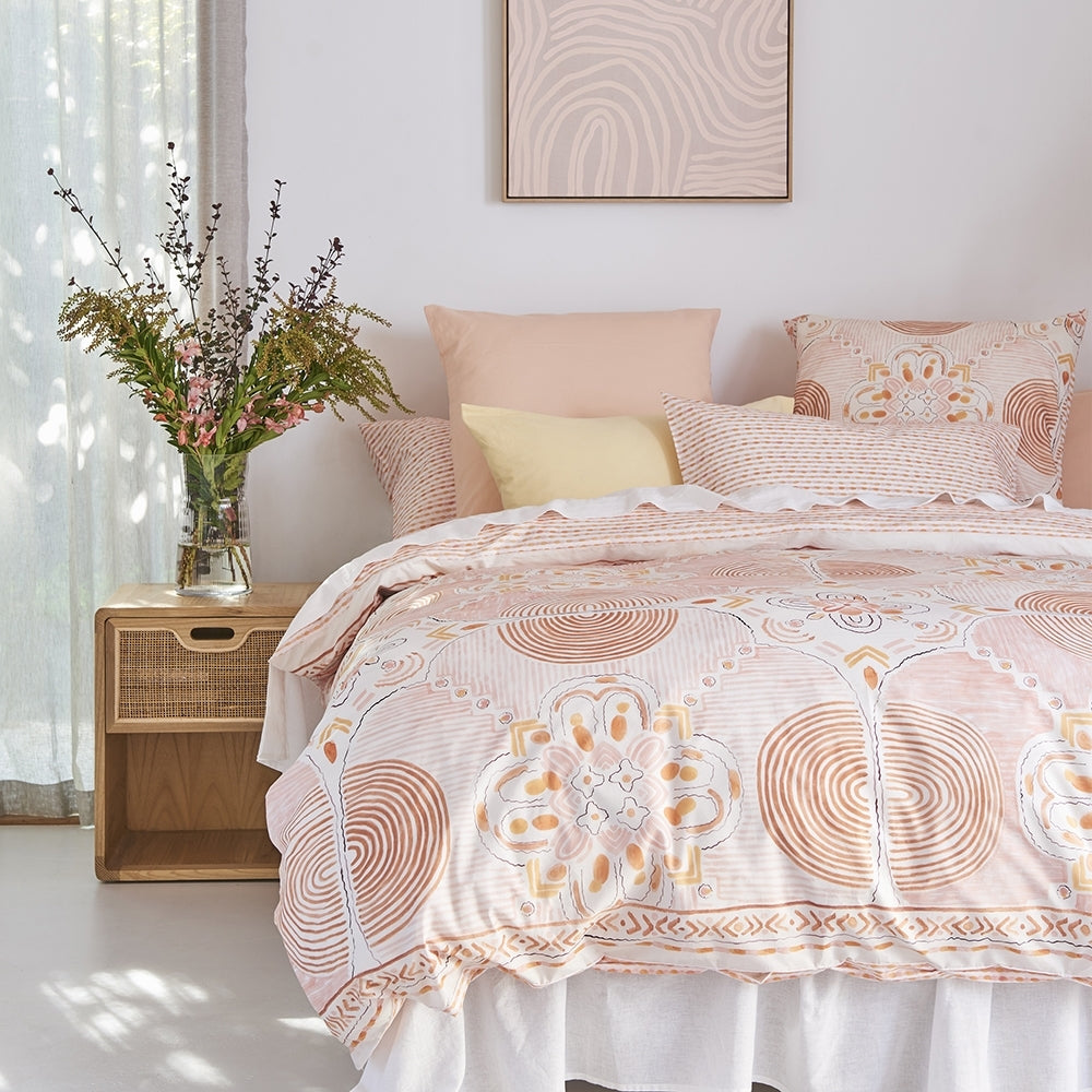 Ecology Wanderlust Quilt Cover Size Super King Pink/Peach/White Bedding
