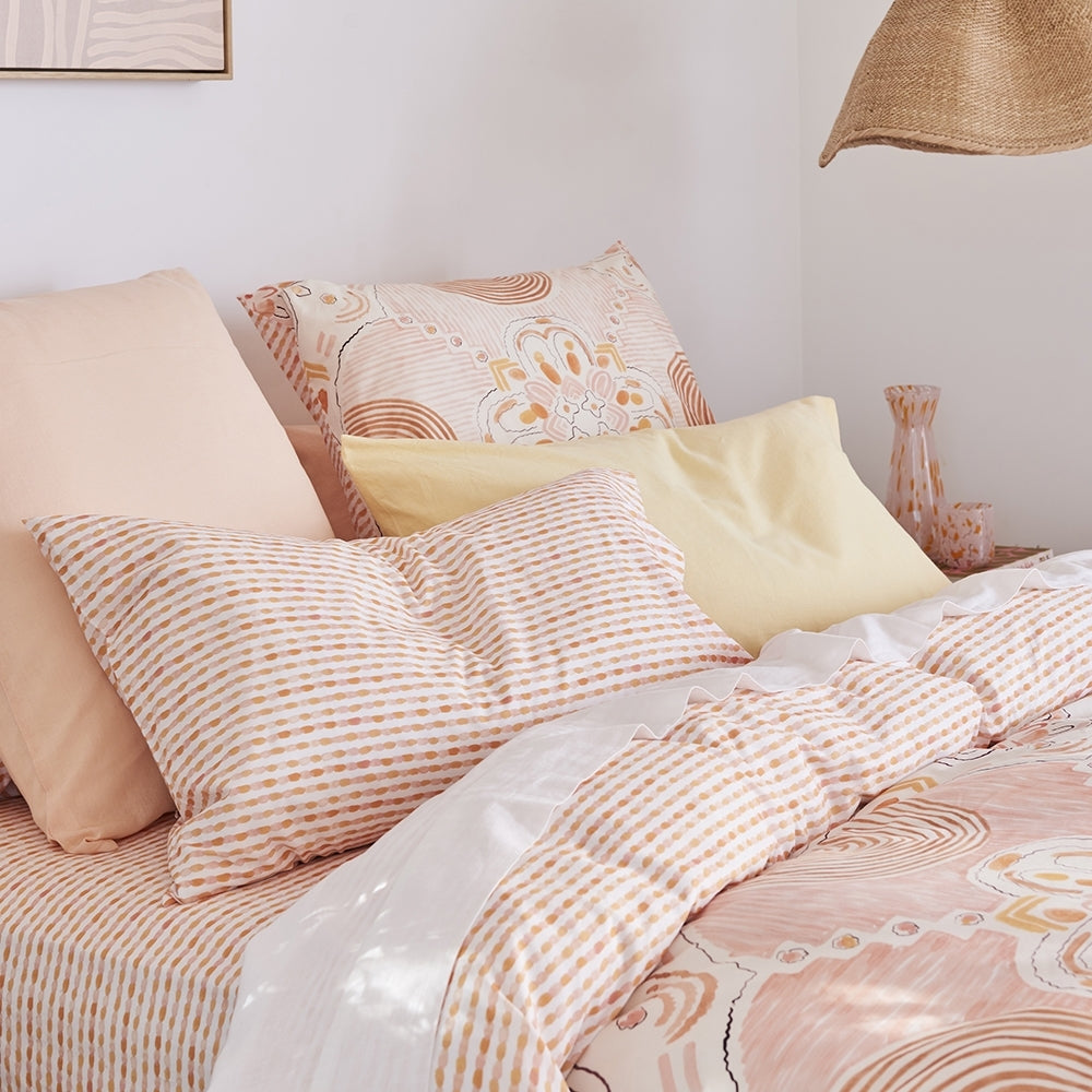 Ecology Wanderlust Quilt Cover Size Super King Pink/Peach/White Bedding