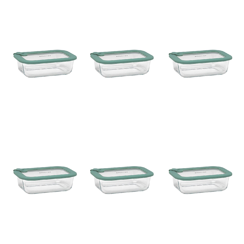 6PK Ecology Store Rectangle Glass Food Container 640ml - Eucalyptus