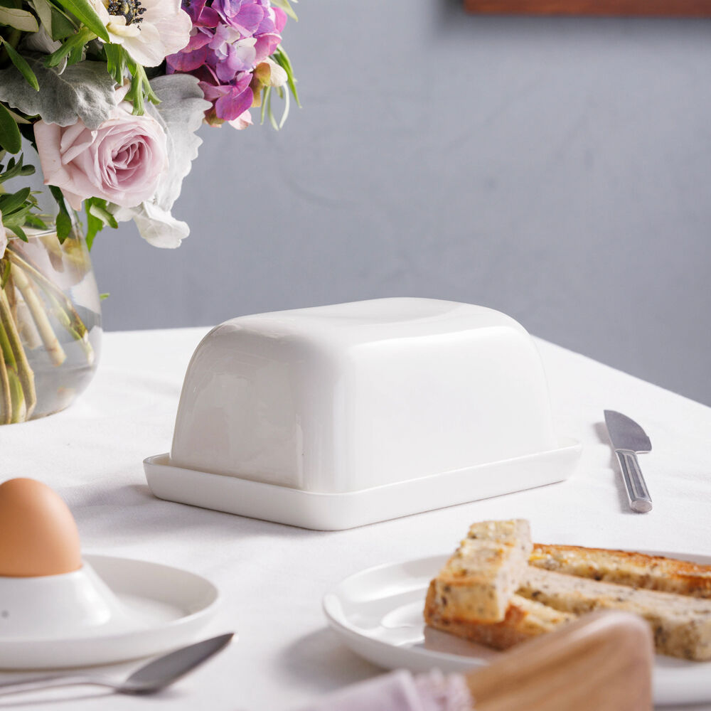 Ecology Fine Bone China Canvas Butter Dish w/ Tray - White