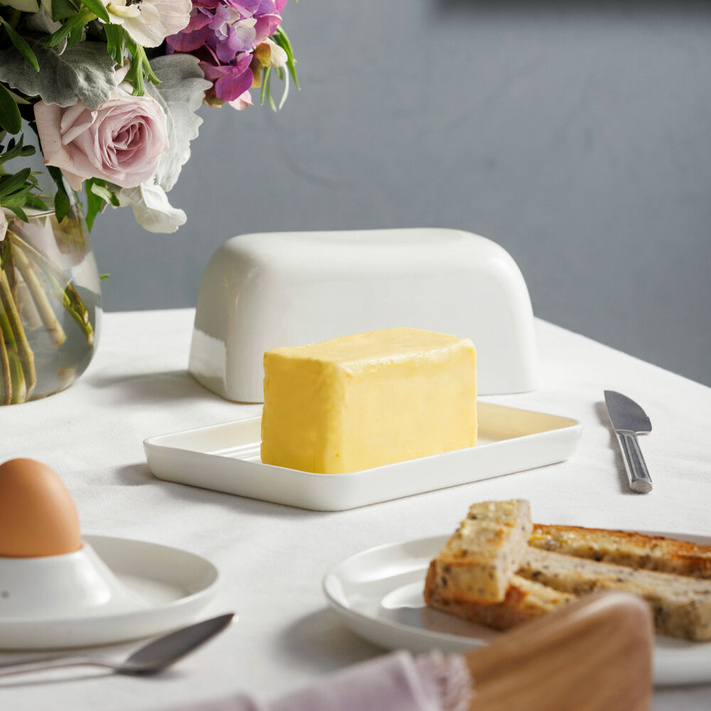 Ecology Fine Bone China Canvas Butter Dish w/ Tray - White