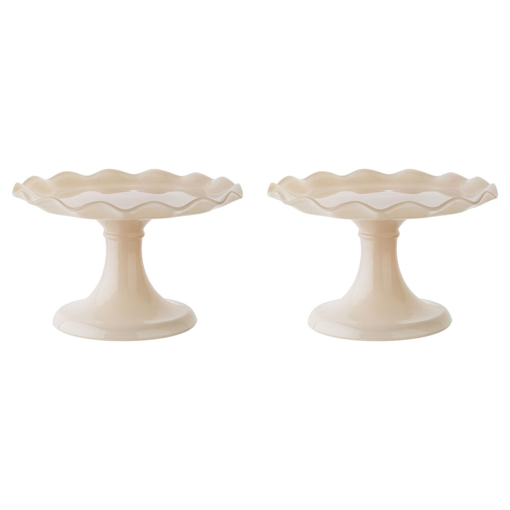 2PK Ecology Soda Lime Glass Ruffle Fluted Edged Cake Stand 20 x 12.5cm Pink Salt