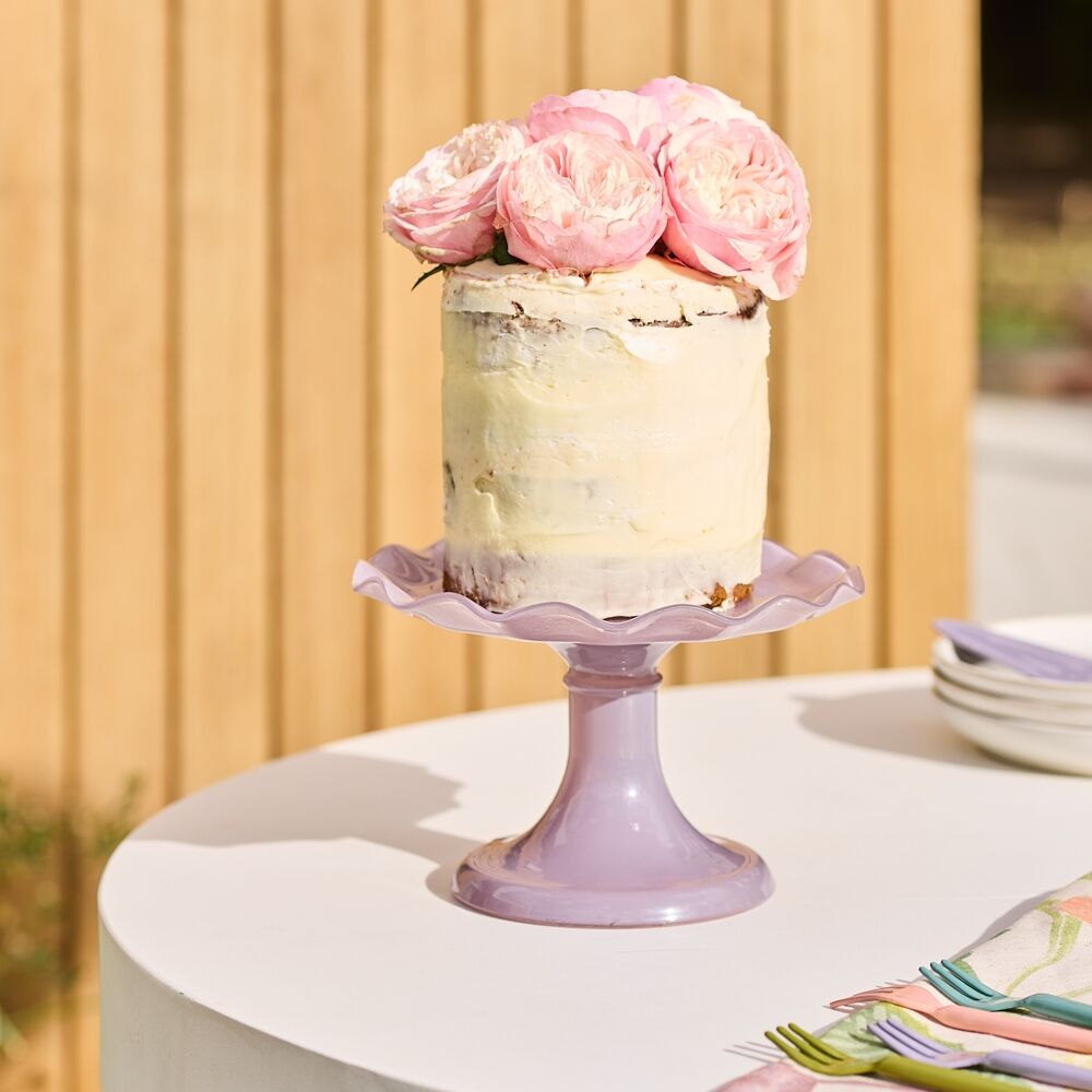 Ecology Soda Lime Glass Ruffle Fluted Edged Cake Stand 20 x 12.5cm Iris