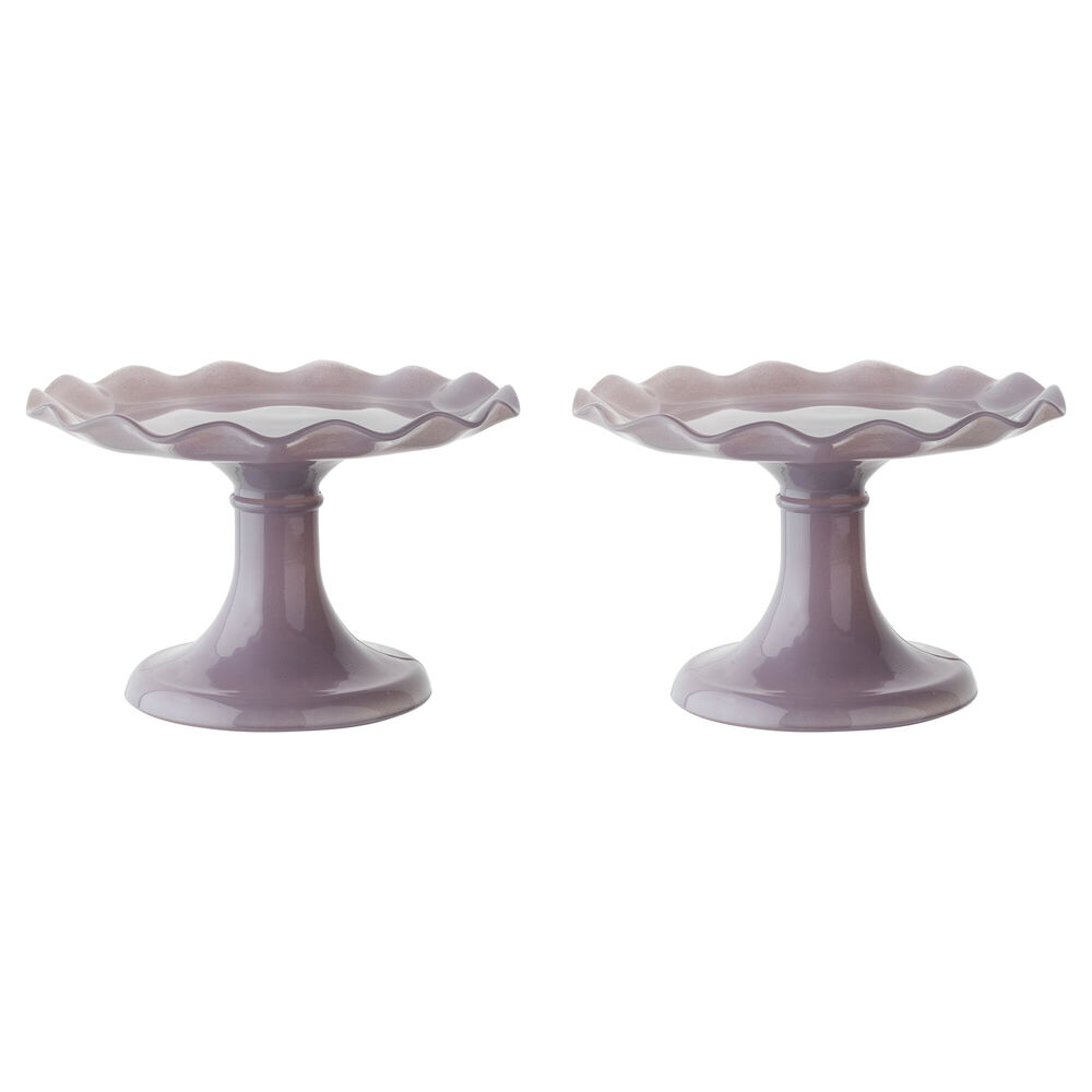 2PK Ecology Soda Lime Glass Ruffle Fluted Edged Cake Stand 20 x 12.5cm Iris
