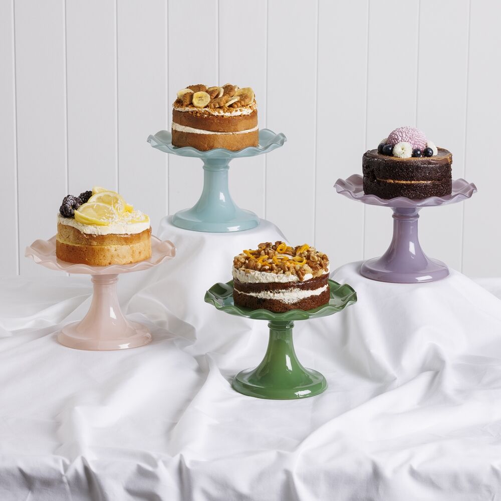2PK Ecology Soda Lime Glass Ruffle Fluted Edged Cake Stand 20 x 12.5cm Iris