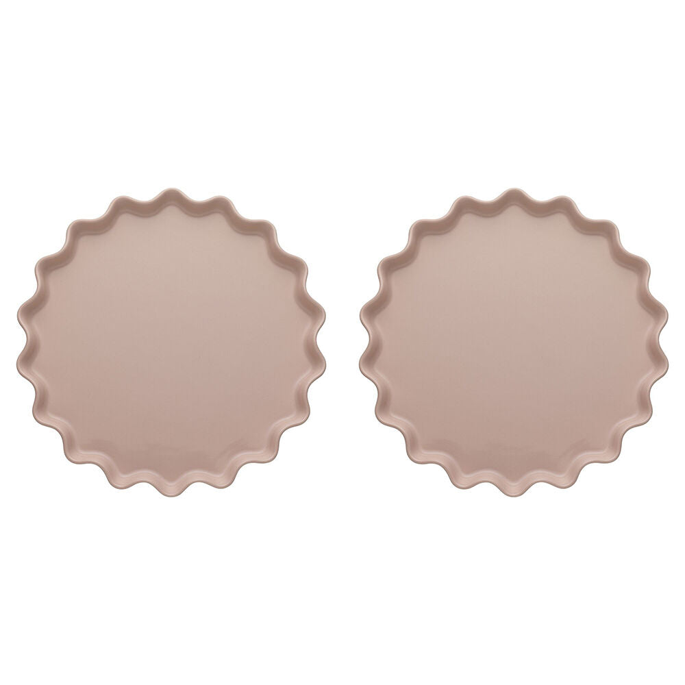 2PK Ecology High Gloss Glaze Porcelain Ruffle Round Platter 32cm Pink Salt