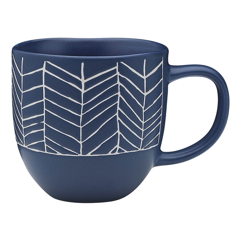 4x Ecology Dwell Herringbone Glazed Drinking Mug 340ml Blue