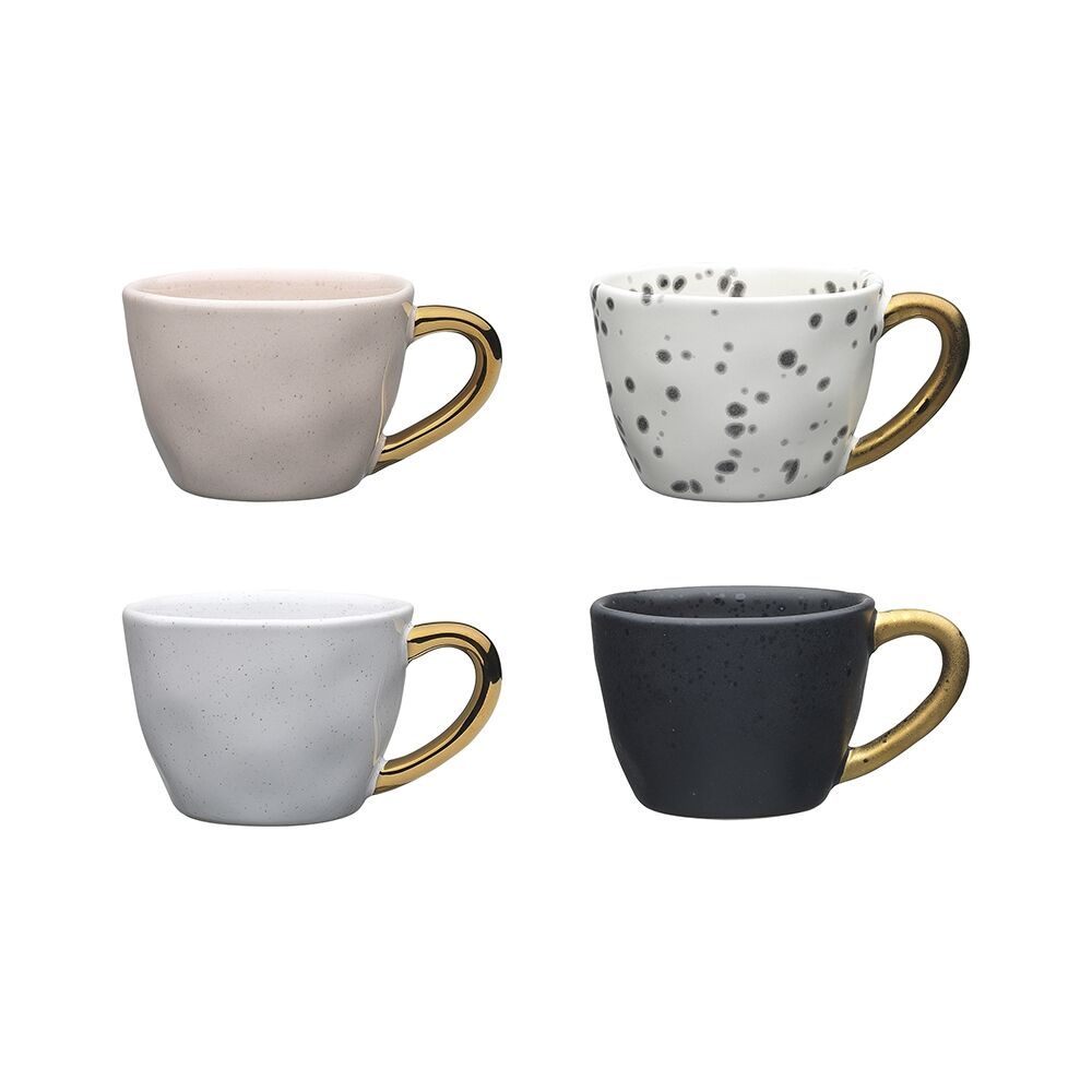 4pc Ecology Speckle 60ml Espresso Cups w/ Gold Handle Set