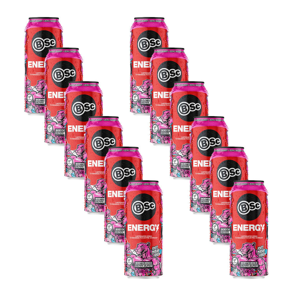 2x 12PK BSc Pre-Workout Energy Drink Can Sugar Free 500ml Berry Burst