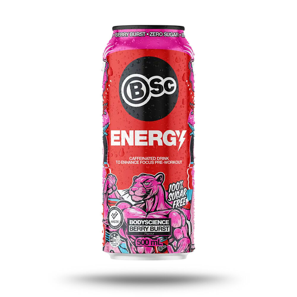 2x 12PK BSc Pre-Workout Energy Drink Can Sugar Free 500ml Berry Burst