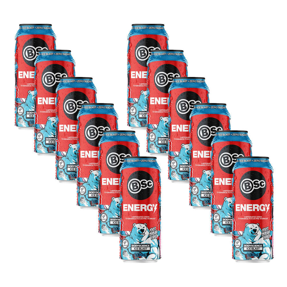 2x 12PK BSc Pre-Workout Energy Drink Can Sugar Free 500ml Ice Blast