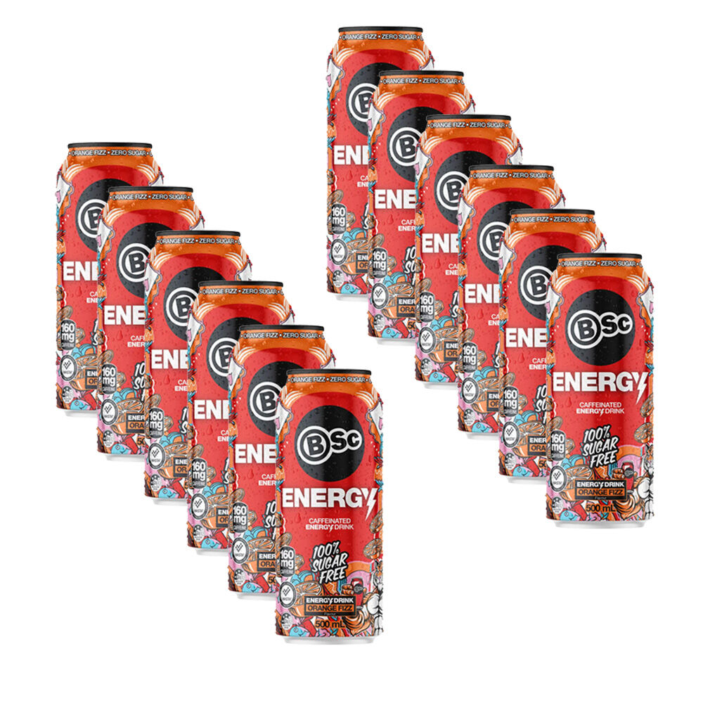 12PK BSc Pre-Workout Energy Drink Can Sugar Free 500ml Orange Fizz