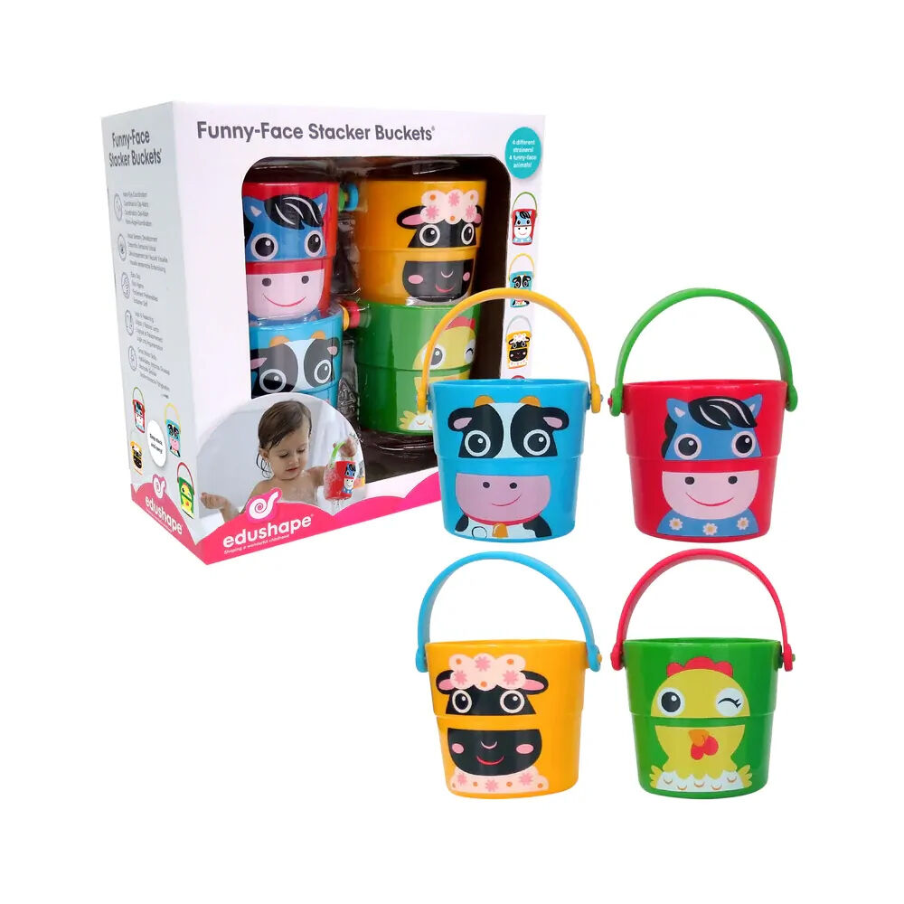 4pc Edushape Funny Face Stacker Buckets Bath Play Toy Kids/Toddler 12m+