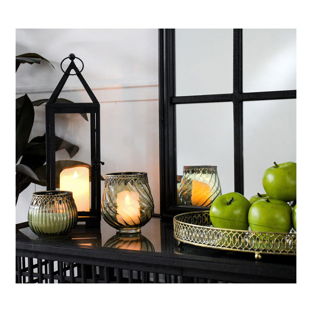 LVD Glass/Wax/Metal 11cm Scented Tealight Candle Noir Large Rain Large - Green