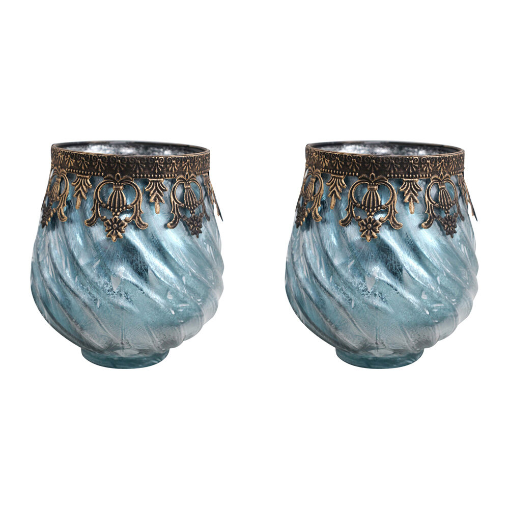 2PK LVD Glass Votive Candle Holder Home Decor 14cm Swirl Breeze