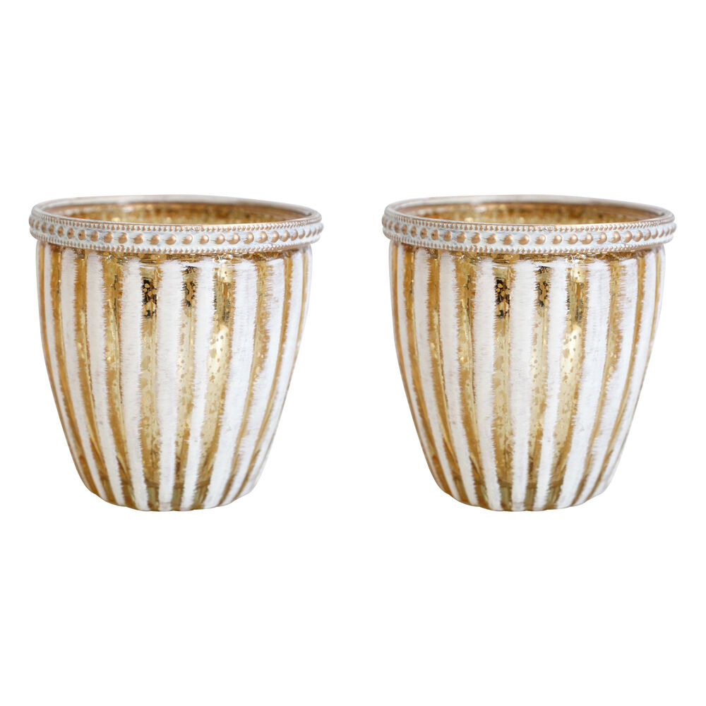2PK LVD Glass Votive Candle Holder Home Decor 9cm Linear Gold