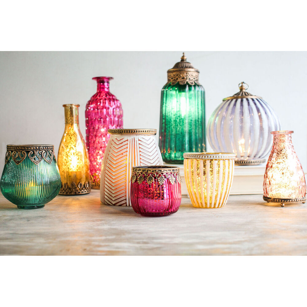 2PK LVD Glass Votive Candle Holder Home Decor 9cm Linear Gold