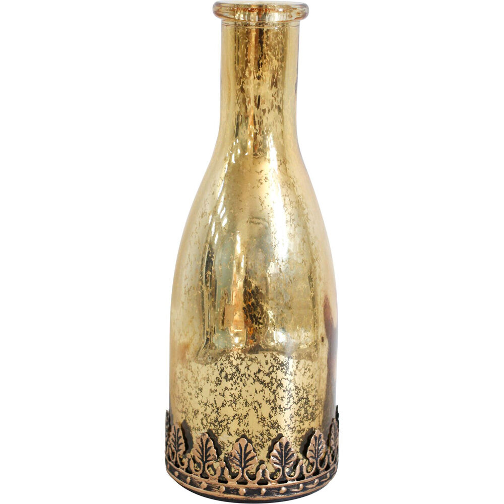 LVD Glass Lantern LED Bottle Home/Lounge Decor 18cm Slim Gold