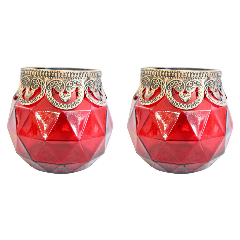 2PK LVD Votive Candle Holder Hexa Display 12.5x11cm - Ruby