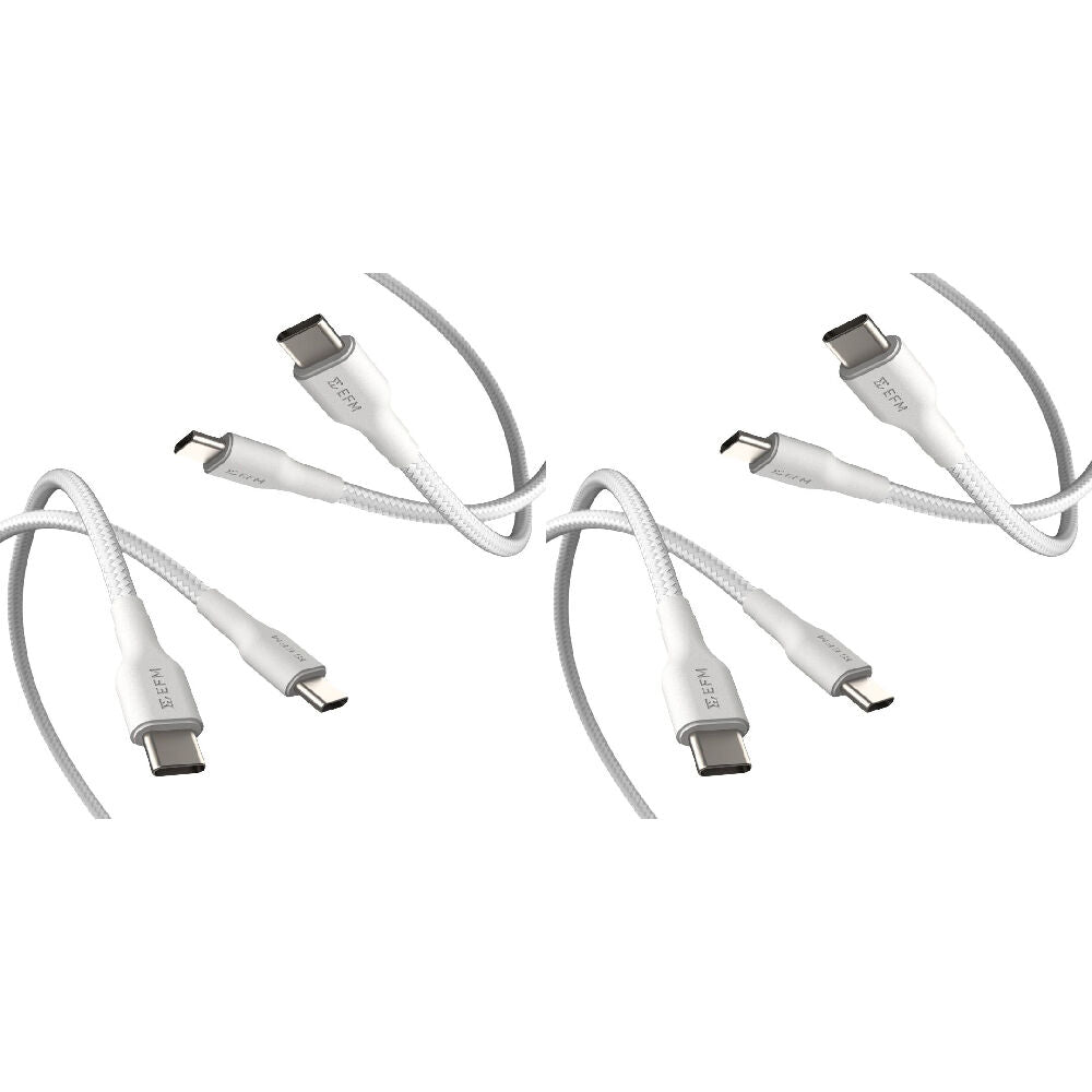 4pc EFM 2M Braided Cable USB-C to Type-C Charging Cord - White