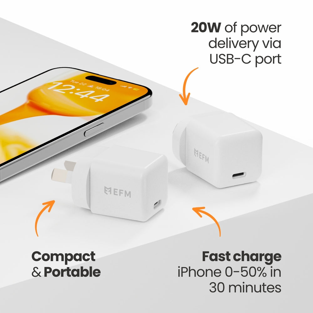 EFM Eco 20w Dual USB-C Port Wall Mobile Charger White